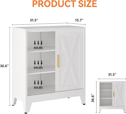 Farmhouse Coffee Bar Cabinet, Buffet Storage Cabinet, Sideboard with Sliding Barn Door and Adjustable Shelves for Kitchen, Dining Room, Bathroom