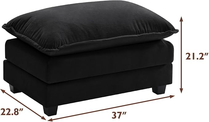 Ihanherry Ottoman for Modular Sectional Cloud Couch, Chenille Deep Seat Sofa for Living Room, Bedroom and Apartment, Black