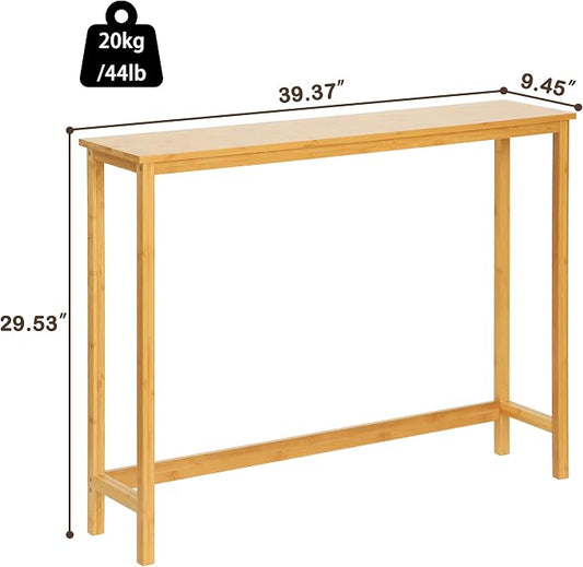 Bamboo Narrow Console Table, 39.4"(L) Wood Small Entryway Table, Accent Slim Hallway Tables, Thin Sofa Side Tables for Hallway, Living Room, Bedroom, Foyer, Burlywood