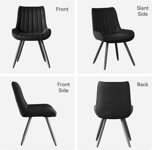 Dining Chairs Set of 4, Faux Leather Mid Century Modern Kitchen Chairs with Soft Cushion, Comfortable Upholstered Dining Room Chairs for Kitchen, Black