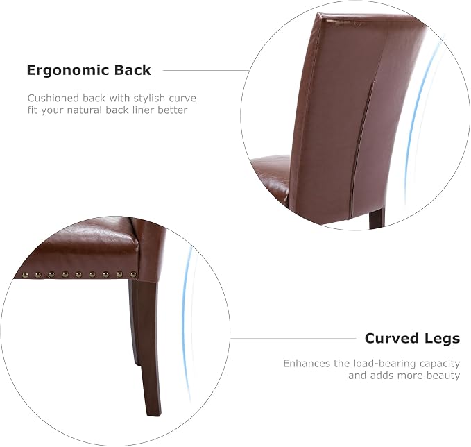 COLAMY Upholstered Parsons Dining Chairs Set of 6, PU Leather Dining Room Kitchen Side Chair with Nailhead Trim and Wood Legs - Light Brown