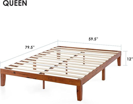 Mellow Naturalista Classic - 79.5"L x 59.5"W x 12"H Inch Solid Wood Platform Bed with Wooden Slats, No Box Spring Needed, Easy Assembly, Queen, Cherry