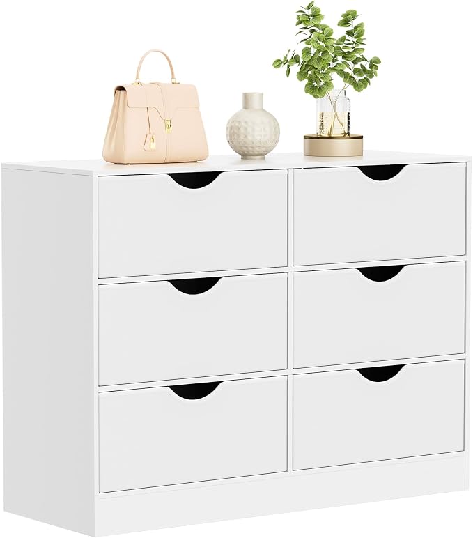Housoul 6-Drawer Dresser for Bedroom, Featuring 6 Fabric PU Drawers, Buffets & Sideboards, Spacious Organizer, 6-Drawer Closet Chest Suitable for Closet, Living Room, Hallway, White