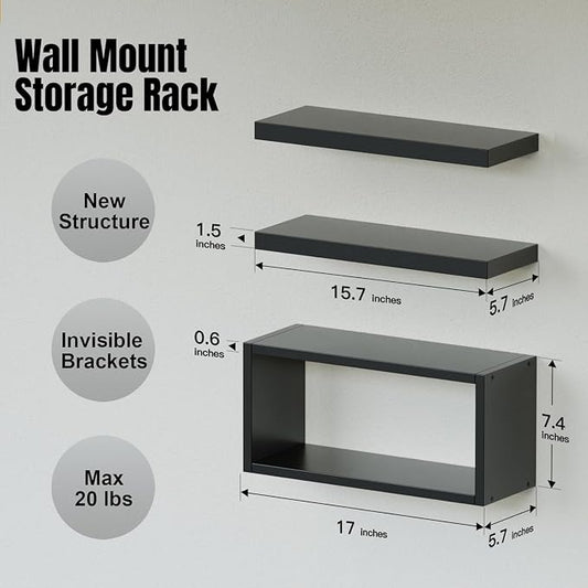 RICHER HOUSE Black Floating Shelves Set of 3, Modern Bathroom Shelves Wall Mounted Shelves for Wall Decor, Over Toilet Black Wall Shelves for Bathroom Bedroom, Living Room, Kitchen
