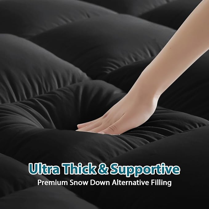CYMULA King Size Mattress Topper - Extra Thick Cooling Mattress Pad Cover for Back Pain - Soft Mattress Protector Firm Bed Topper Pillow Top with 8-21 Inch Deep Pocket 3D Snow Down Alternative Fill