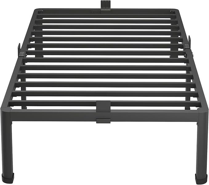 MAF 16 Inch Twin XL Bed Frames with Round Corner Legs Mattress Slide Stopper No Box Spring Needed Heavy Duty Metal Platform Bed Frame Under-Bed Storage Space, 3000 LBS Steel Slats Support