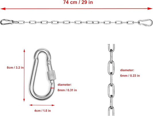 Hanging Chair Chain Heavy Duty Hammock Chain with Carabiners Swing Chain Extension for Hammock Chair, Swings, Punching Bags,2 Hanging Chair Chain 4 Carabiners