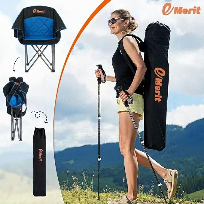 EMERIT 2 Pack Oversized Padded Camping Chairs, Heavy Duty 450 LBS Capacity Outdoor Folding Quad Chair with Cup Holder, Portable for Camping, Tailgating, Sports, Backyard & Patio, Black