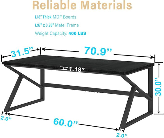 HSH 70 Inch Long Black Desk, Large Metal Wood Computer Desk for 2 Monitors, Modern Home Office PC Laptop Desk for 2 People Executive Writing Work Study Gaming, Simple Bedroom Living Room Black Table