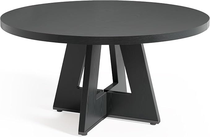 LITTLE TREE Round Dining Table for 4-6 People, 47 Inches Dining Room Table with Wooden Pedestal Base, Black Dinner Tables, Circle Kitchen Tables for Dining Room, Kitchen, Living Room