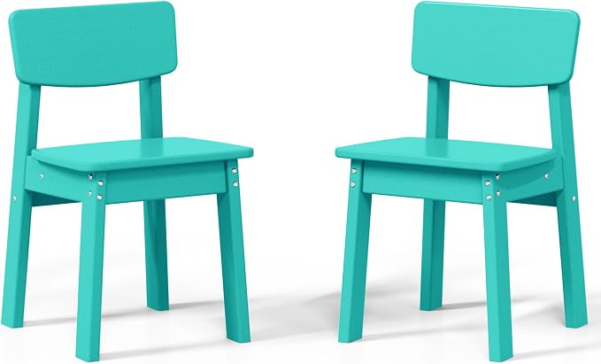 Costaelm Outdoor Kids Dining Chair Set of 2,Step Stool Toddler Chair, Turquoise