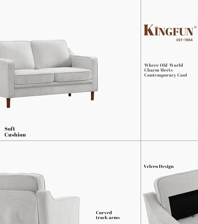 Kingfun 60" Chenille Sofa, Loveseat Couch, Mid Century Modern Love Seat Couches with Solid Wood Frame for Living Room Bedroom