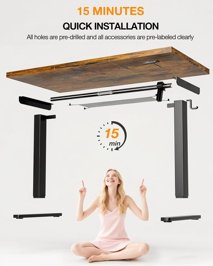 Acrolix Electric Standing Desk, Height Adjustable Home Office Desk with Memory Presets & Cable Management,Rustic Brown Sit Stand Desk for Work from Home, Ergonomic Computer Desk (63" x 24")