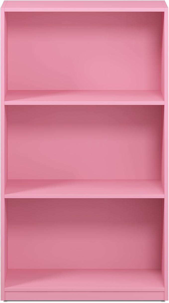 Furinno BASIC Book Shelf, 3-Tier Modern Bookshelf, Bookcase with Open Shelves, 9.3 x 21.8 x 39.5, for Living Room, Bedroom, Home Office, Pink
