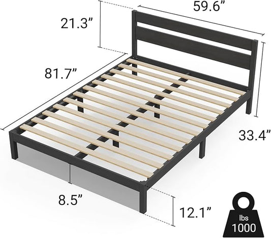 LIFEMENT Queen Bed Frame with Headboard Classic Wood Platform, Noise Free, Under Bed Storage, No Box Spring Needed, Easy Assembly, Black