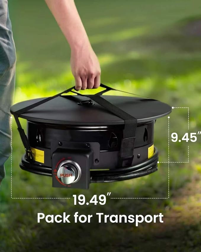 Ciays Large Propane Fire Pit 19 Inch, Gas Fire Pit with Grill Grate, Folding Legs, Hose Hooks, Propane Tank Holder, Cover & Carry Strap, Portable Outdoor Fire Pit for Camping, 58,000 BTU
