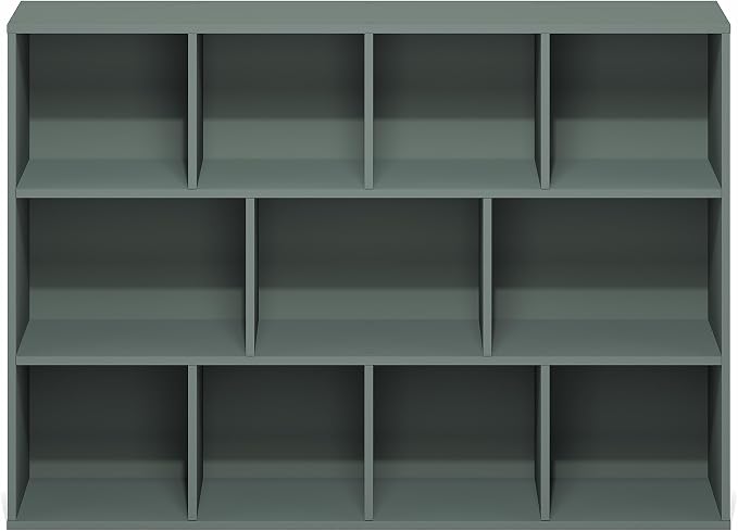 Furinno LUDER Book Shelf, 11-Cube Bookshelf, Reversible Bookcase, 9.4 x 29.1 x 41.7, Easy Assembly, for Living Room, Bedroom, Home Office, Sage Green