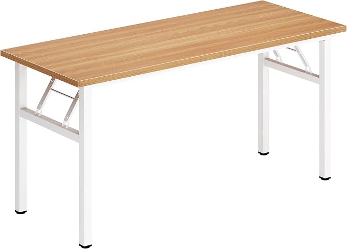 DlandHome Computer Desk 62 inches Office Desk Computer Table Study Writing Desk Workstation for Home Office Metal Frame Teak and White