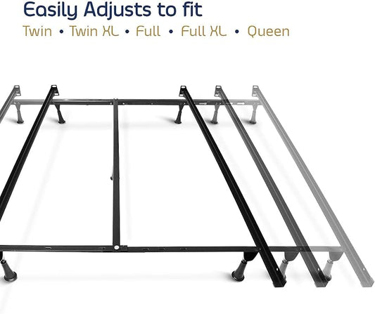Clara Clark Adjustable Bed Rails - Metal Bed Frame with Center Support Leg - 5.25' H Low, Expands from Twin to Full, Black