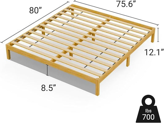 LIFEMENT King Bed Frame Classic Wood Platform, Noise Free, Under Bed Storage, No Box Spring Needed, Easy Assembly, Natural