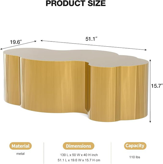 IKIFLY Modern Gold Stainless Coffee Table, Large Cloud Fashion Design Accent Table for Living Room Bedroom