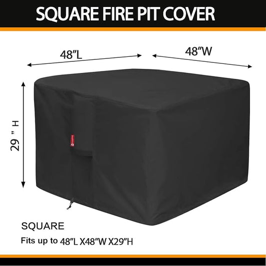 SheeChung Fire Pit Cover Square 48"L x 48"W x 29"H,Waterproof Heavy Duty 600D Tear Resistant Patio Cover,Outdoor Table Cover Square,Fits for 44-48 Inch Gas Firepit