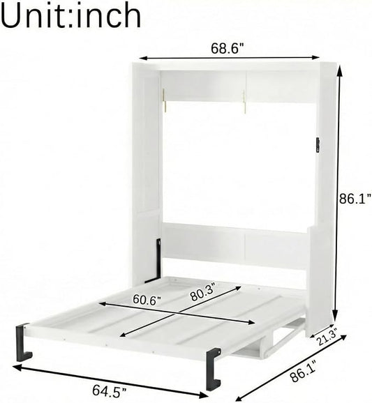 PVWIIK Queen Size Murphy Bed with Desk,Storage Shelf for Small Space,Bedroom,Guest Room,Wood Hidden Wall Multifunctional Bed Space-Saving Cabinet,White