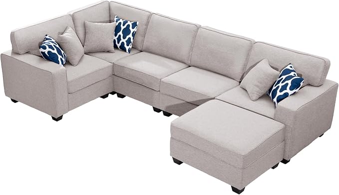 Legend Vansen Oversized Modular Sectional Sofa,U/L‑Shaped Reversible Couch with Ottoman,Deep Seat Plush Polyester Sofa for Living Room,6‑Seater,Light Grey
