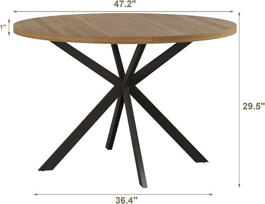 ChooChoo 47.2 Inch Round Dining Table for 4, Farmhouse Wood Kitchen Table, Round Dinner Table for Kitchen & Dining Room, Walnut