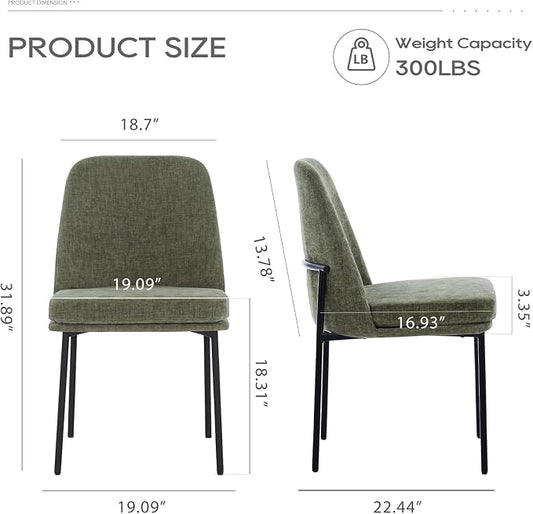COLAMY Upholstered Dining Chairs Set of 2, Modern Dining Room Chairs with Curved Back and Metal Legs, Dinner Chair Kitchen Chairs for Dining Room and Living Room, Green