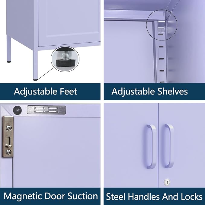 Lockable Closet Metal Wardrobe 67" Purple 2 Door Wardrobe Bedroom Storage Cabinet Adjustable shelf Multi functional metal Storage Cabinet with hanging rail for domestic use 18.1" D x 31.5" W x 67" H