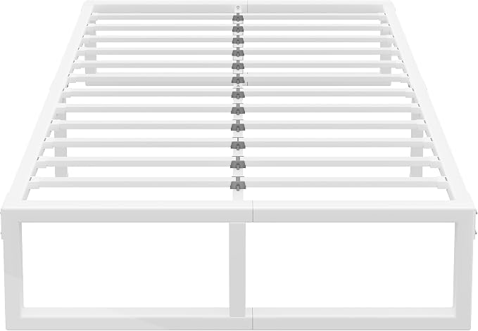 Queen Bed Frame, 14 Inch Metal Platform Bed Frames with Squeak Free U-Slot Design, 6 Non-Slip Guards, 3500lbs Heavy Duty Steel Slat Support, No Box Spring Needed, Under Bed Storage, White