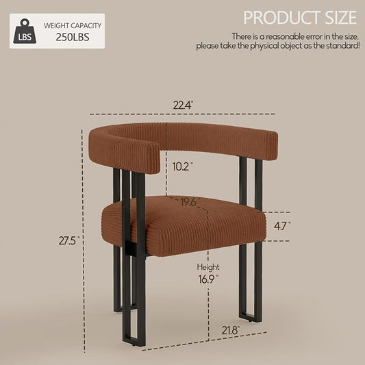 VIRRMO Boucle Dining Chair Set of 2 Corduroy Upholstered Dining Room Chairs Kitchen Chairs with Metal Legs Mid Century Modern Chair for Dining Room, Kitchen (Coffee, 2)