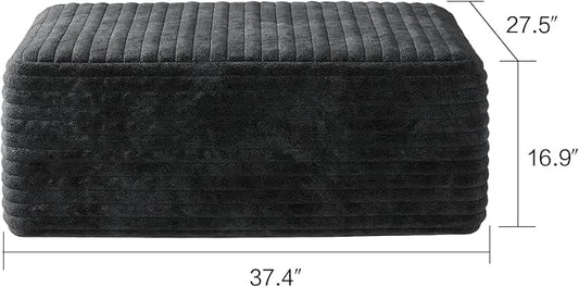 37.4" Plush Corduroy Ottoman, Upholstered Cloud Ottoman for Boneless Couch in a Box, Modular Sectional Couches for Living Room, Compressed Memory Foam, No Assembly Require, Black