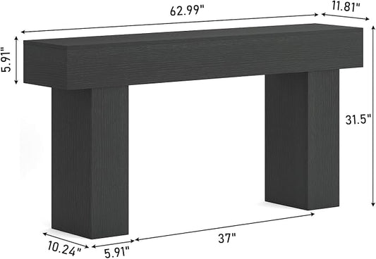 63 Inch Long Console Table for Entryway, Farmhouse Wood Rectangular Sofa Table Behind Couch Table, Narrow Entryway Table for Living Room, Entrance, Hallway, Foyer, Easy Assembly (Charcoal Black)