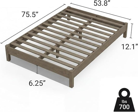 LIFEMENT Full Bed Frame Signature Wood Platform, Noise Free, Under Bed Storage, No Box Spring Needed, Easy Assembly, Gray