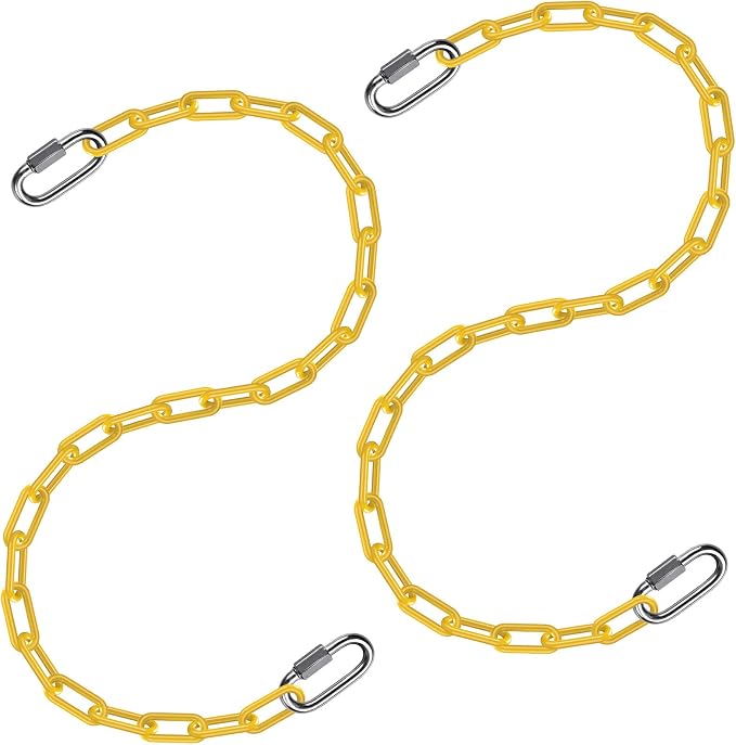 2Pcs 20" Heavy Duty Hanging Chain with Hook Swing Extension Chain Yellow | 1000 LB Capacity Coated Hammock Extension Chain for Swing Set, Hanging Chair, Porch Swin, Heavy Bags, for Indoor Outdoor Use