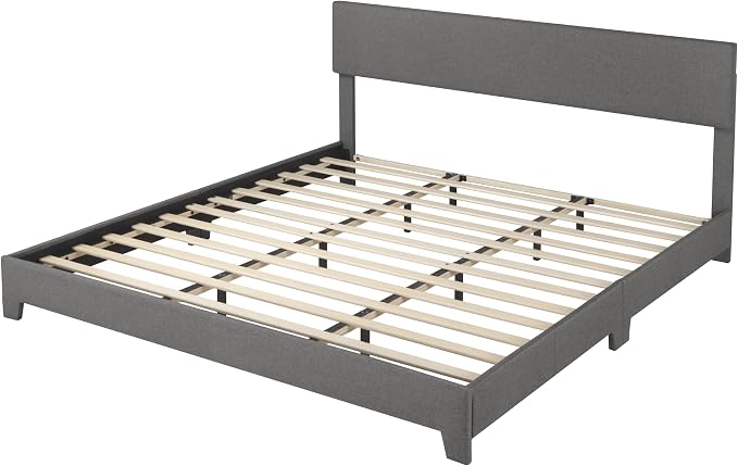 Allewie King Size Bed Frame with Adjustable Headboard, Upholstered Platform Bed with Wood Slats, Heavy Duty Mattress Foundation, No Box Spring Needed, Noise-Free, Easy Assembly, Dark Grey