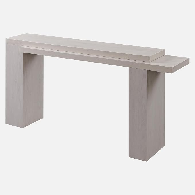 OKD 63 Inch Modern Entryway Console Table, Solid Geometry Accent Sofa Table Behind The Couch, Narrow Console Table for Entryway, Hallway, Living Room, Foyer, White Alder