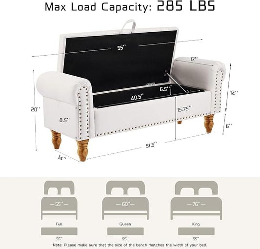 55" Bench for End of Bed Storage Benches, Queen End of Bed Bench Corduroy Upholstered Storage Ottoman Window Bench with Storage, for Bedroom, Entryway, Closet, Dark Grey