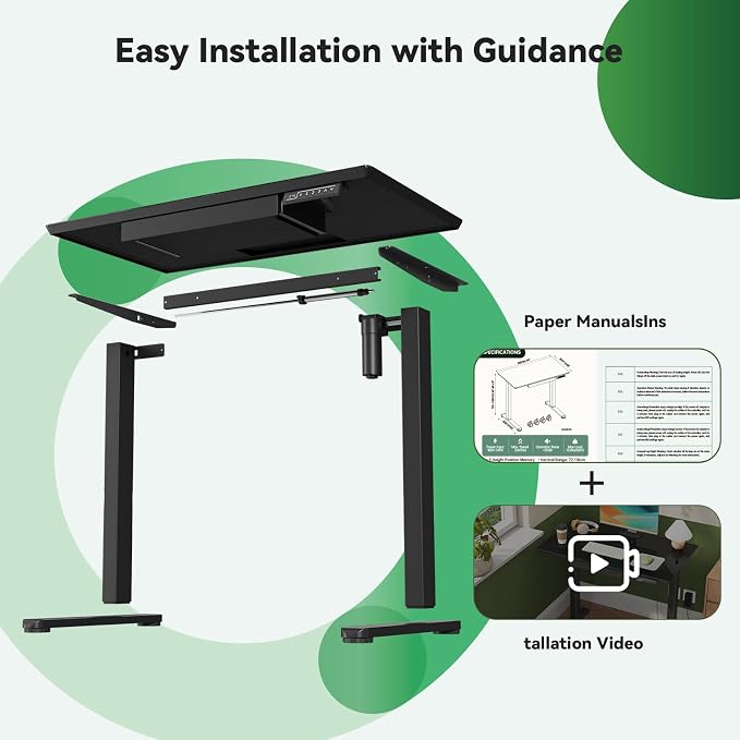 Gibbon Mounts Glass Standing Desk with Drawer, Electric Sit Stand Desk with Wheels, 35×20Inch Whole Piece Height Adjustable Rising Table, Small Computer Workstation, Black