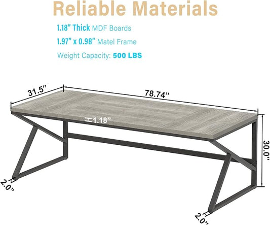 HSH 78 Inch Long Home Office Desk, Extra Large Grey Computer Desk for 2 Person, Industrial Wooden and Metal Executive Work Writing Study Gaming Desk Table, Modern Bedroom PC Laptop Desk Double Desk