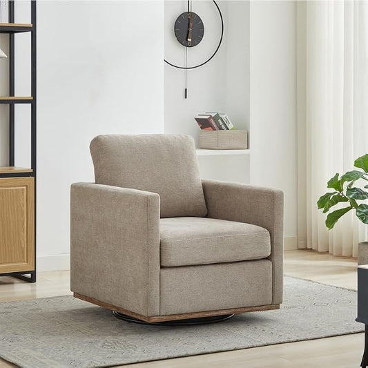 Swivel Accent Chair Set of 2, 360 Degree Square Swivel Barrel Chair for Living Room, Mid Century Modern Upholstered Accent Chair,Comfy Sofa Armchairs for Bedroom,Nursery, Chenille, Taupe