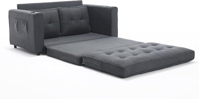 ERYE Foldable Loveseat Sofa Convertible Pull Out Sleeper Sofabed,2 Seat Tufted Upholstered Sofa Modern Convertible Sleeper Couch Bed with Cupholders and Side Pockets
