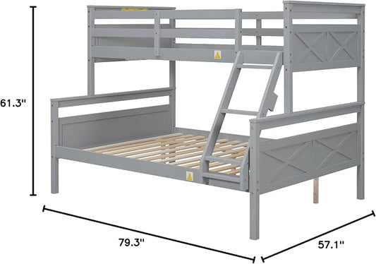 Merax Wood Bunk Bed,Twin Over Full Bunk Beds with Ladder,Safety Guardrail,Can be Separated into 2 Platform Beds,Perfect for Bedroom Kids Adults,Gray