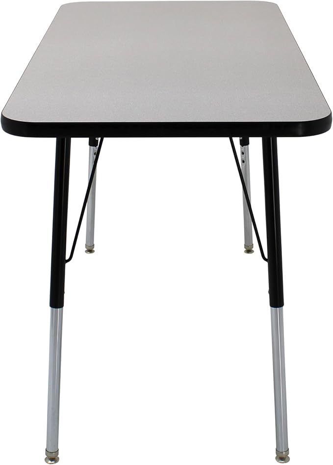 FDP Rectangle Activity School and Office Table (24 x 48 inch), Standard Legs with Swivel Glides, Adjustable Height 19-30 inches; Quick Ship Single Box - Gray Top and Black Edge
