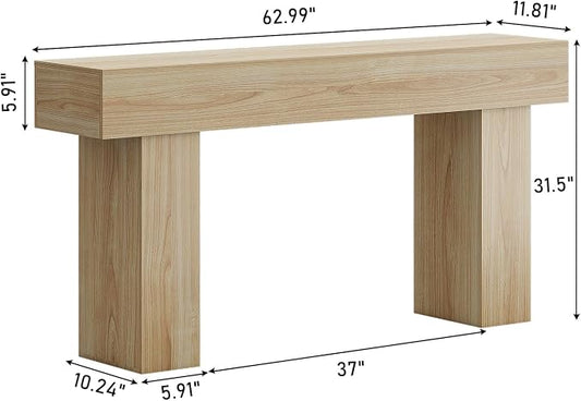knoworld 63 Inch Long Console Table for Entryway, Farmhouse Wood Rectangular Sofa Table Behind Couch Table, Narrow Entryway Table for Living Room, Entrance, Hallway, Foyer, Easy Assembly (Natural)