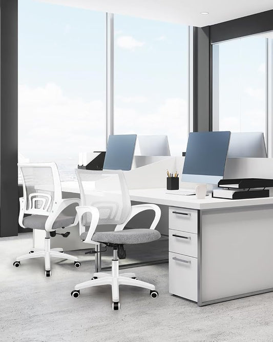 NEO CHAIR Office Desk Computer Chair Ergonomic Mesh Gaming Cushion Seat with Comfy Lumbar Mid Back Support Adjustable Height Swivel Rolling Wheels for Home Task (Grey)