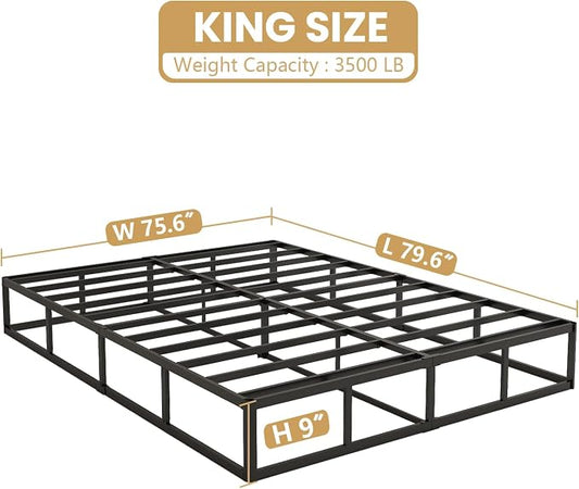 NHODIR 9 Inch Box Spring King Size Bed Base, Heavy Duty 3000LBS Metal Bed Foundation, Noise-Free & Tool-Free Easy Assembly,Mattress Support Base for King Bed
