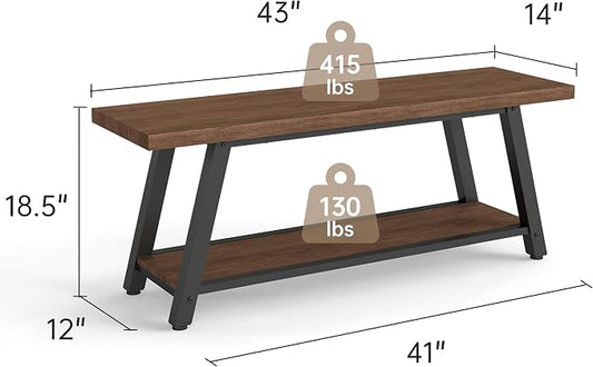 43" Farmhouse Entryway&End of Bed Wood Bench,Walnut | Skandiquip 43"47" Wood Farmhouse Entryway Bench, Mid Century Rustic End of Bed Bench for Mudroom, Living Room & Kitchen